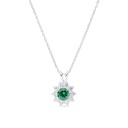 Sterling Silver 925 Necklace Rhodium Plated Embedded With Emerald Zircon And White Zircon