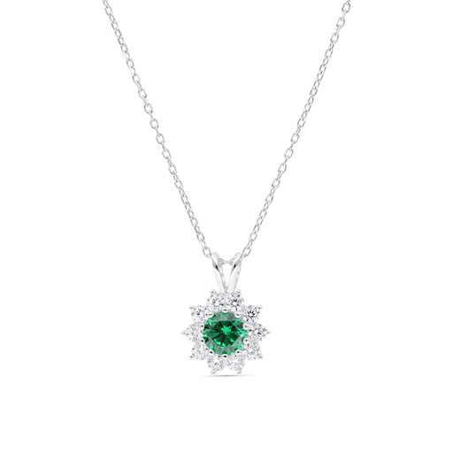 [NCL01EMR00WCZC167] Sterling Silver 925 Necklace Rhodium Plated Embedded With Emerald Zircon And White Zircon