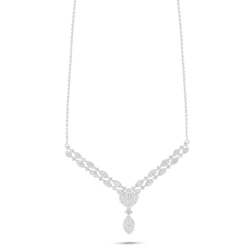 [NCL01WCZ00000C168] Sterling Silver 925 Necklace Rhodium Plated Embedded With White Zircon