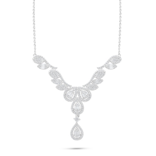 [NCL01WCZ00000C169] Sterling Silver 925 Necklace Rhodium Plated Embedded With White Zircon