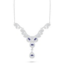 Sterling Silver 925 Necklace Rhodium Plated Embedded With Sapphire Corundum And White Zircon