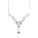 Sterling Silver 925 Necklace Rhodium Plated Embedded With Ruby Corundum And White Zircon