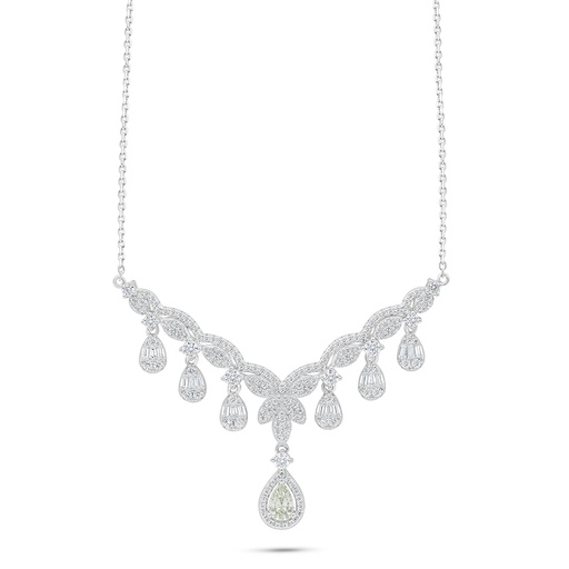 [NCL01CIT00WCZC171] Sterling Silver 925 Necklace Rhodium Plated Embedded With Yellow Diamond And White Zircon