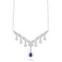 Sterling Silver 925 Necklace Rhodium Plated Embedded With Sapphire Corundum And White Zircon