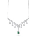 Sterling Silver 925 Necklace Rhodium Plated Embedded With Emerald Zircon And White Zircon