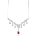 Sterling Silver 925 Necklace Rhodium Plated Embedded With Ruby Corundum And White Zircon