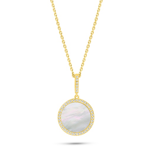 [NCL02MOP00WCZC174] Sterling Silver 925 Necklace Golden Plated Embedded With White Shell And White Zircon