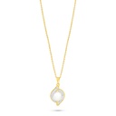 Sterling Silver 925 Necklace Golden Plated Embedded With Natural White Pearl And White Zircon 