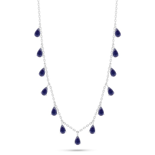 [NCL01SAP00000C178] Sterling Silver 925 Necklace Rhodium Plated Embedded With Sapphire Corundum 