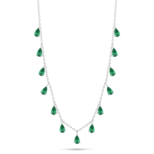 [NCL01EMR00000C178] Sterling Silver 925 Necklace Rhodium Plated Embedded With Emerald Zircon 