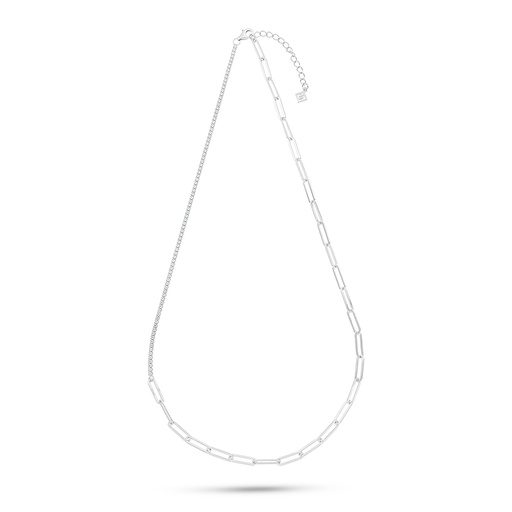 [NCL01WCZ00000C187] Sterling Silver 925 Necklace Rhodium Plated Embedded With White Zircon