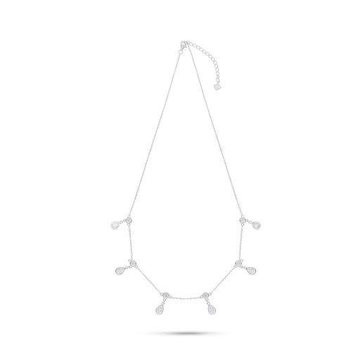 [NCL01WCZ00000C190] عقد من الفضة الخالصة عيار 925 مطلي روديوم مرصع فص ابيض