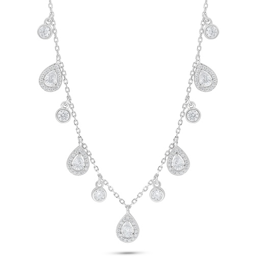 [NCL01WCZ00000C192] Sterling Silver 925 Necklace Rhodium Plated Embedded With White Zircon