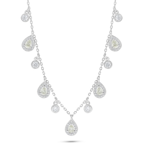 [NCL01CIT00WCZC192] Sterling Silver 925 Necklace Rhodium Plated Embedded With Yellow Diamond And White Zircon