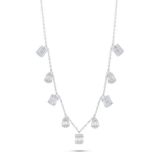 [NCL01WCZ00000C193] Sterling Silver 925 Necklace Rhodium Plated Embedded With White Zircon