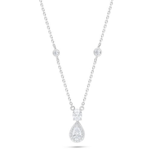 [NCL01WCZ00000C209] Sterling Silver 925 Necklace Rhodium Plated Embedded With White Zircon