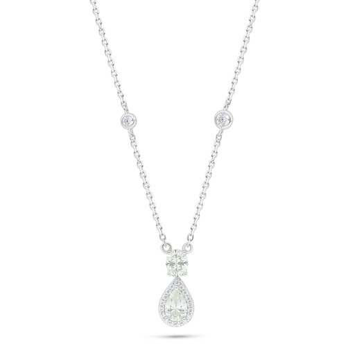 [NCL01CIT00WCZC209] Sterling Silver 925 Necklace Rhodium Plated Embedded With Yellow Diamond And White Zircon