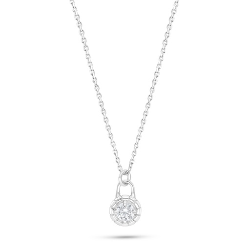 [NCL01WCZ00000C210] Sterling Silver 925 Necklace Rhodium Plated Embedded With White Zircon