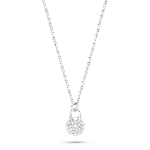 [NCL01CIT00000C210] Sterling Silver 925 Necklace Rhodium Plated Embedded With Yellow Diamond 