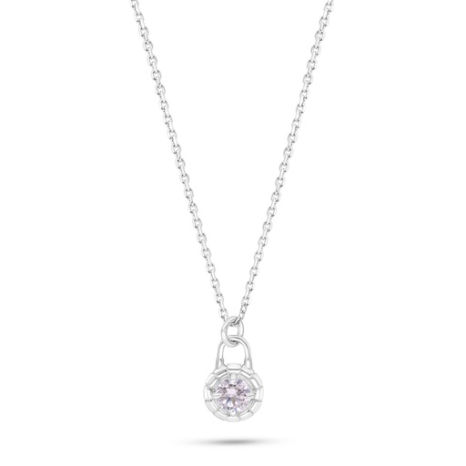 [NCL01PIK00000C210] Sterling Silver 925 Necklace Rhodium Plated Embedded With Pink Zircon 