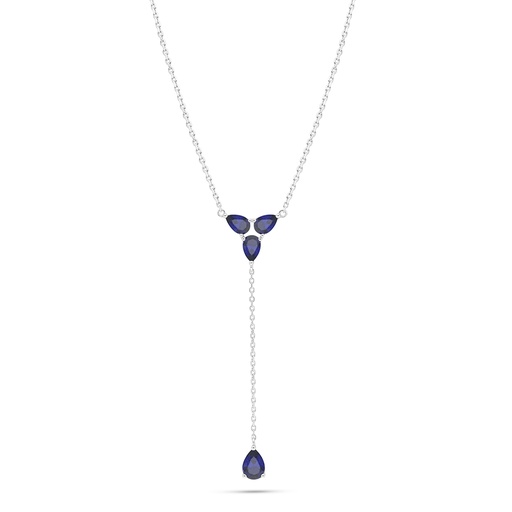 [NCL01SAP00000C211] Sterling Silver 925 Necklace Rhodium Plated Embedded With Sapphire Corundum 