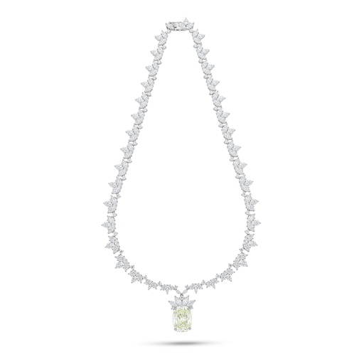 [NCL01CIT00WCZC215] Sterling Silver 925 Necklace Rhodium Plated Embedded With Yellow Diamond And White Zircon