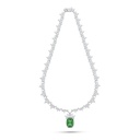 Sterling Silver 925 Necklace Rhodium Plated Embedded With Emerald Zircon And White Zircon