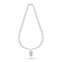 Sterling Silver 925 Necklace Rhodium Plated Embedded With Pink Zircon And White Zircon