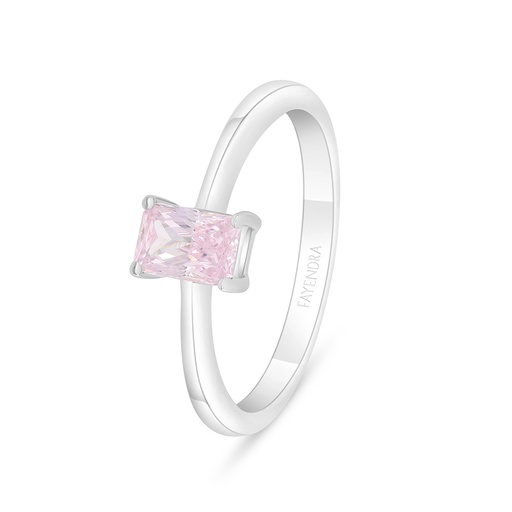 Sterling Silver 925 Ring Rhodium Plated Embedded With Pink Zircon 