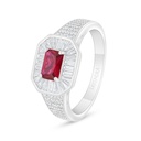 Sterling Silver 925 Ring Rhodium Plated Embedded With Ruby Corundum And White Zircon