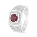 Sterling Silver 925 Ring Rhodium Plated Embedded With Ruby Corundum And White Zircon