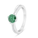 Sterling Silver 925 Ring Rhodium Plated Embedded With Emerald Zircon And White Zircon