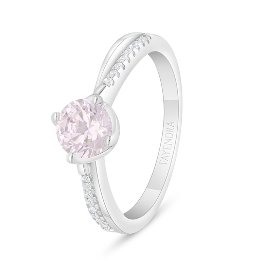 Sterling Silver 925 Ring Rhodium Plated Embedded With Pink Zircon And White Zircon