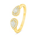 Sterling Silver 925 Ring Golden Plated Embedded With Yellow Diamond And White Zircon