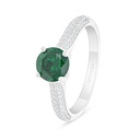 Sterling Silver 925 Ring Rhodium Plated Embedded With Emerald Zircon And White Zircon