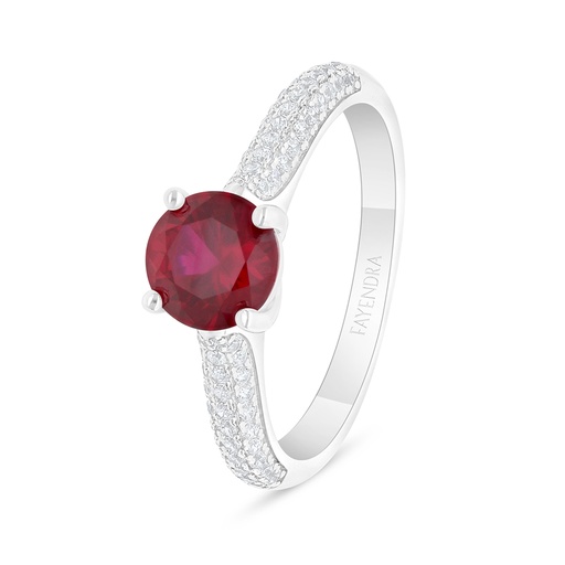 Sterling Silver 925 Ring Rhodium Plated Embedded With Ruby Corundum And White Zircon