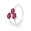 Sterling Silver 925 Ring Rhodium Plated Embedded With Ruby Corundum And White Zircon