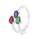 Sterling Silver 925 Ring Rhodium Plated Embedded With Emerald Zircon And Sapphire Corundum And Ruby Corundum And White Zircon