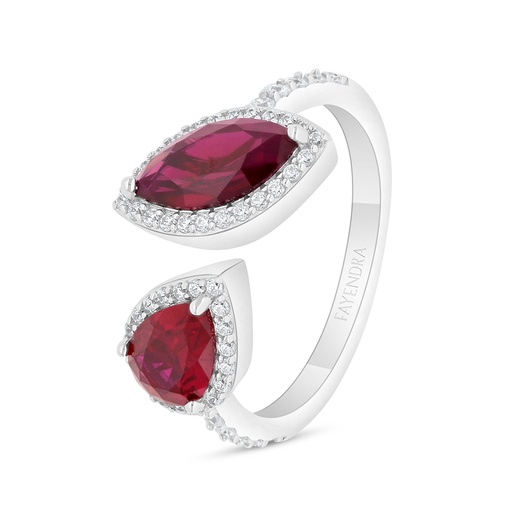 Sterling Silver 925 Ring Rhodium Plated Embedded With Ruby Corundum And White Zircon