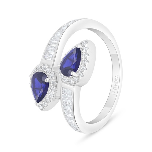 Sterling Silver 925 Ring Rhodium Plated Embedded With Sapphire Corundum And White Zircon