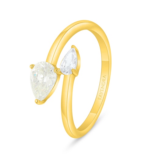 Sterling Silver 925 Ring Golden Plated Embedded With Yellow Diamond And White Zircon