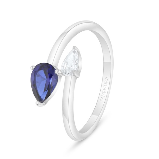 Sterling Silver 925 Ring Rhodium Plated Embedded With Sapphire Corundum And White Zircon