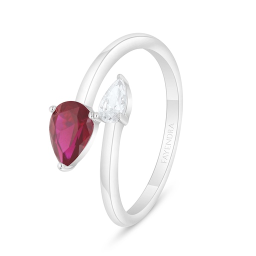 Sterling Silver 925 Ring Rhodium Plated Embedded With Ruby Corundum And White Zircon