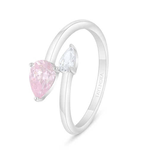 Sterling Silver 925 Ring Rhodium Plated Embedded With Pink Zircon And White Zircon