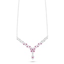 Sterling Silver 925 Necklace Rhodium Plated Embedded With Ruby Corundum And White Zircon