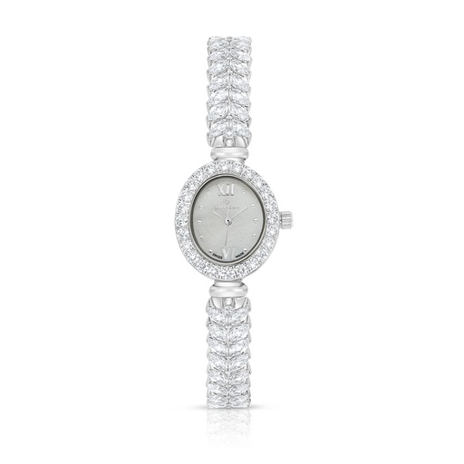 [WAT31WCZ00MOPW072] Stainless Steel 316 Watch Silver Plated Embedded With White Zircon - MOP DIAL