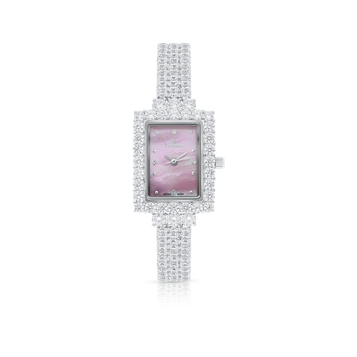 [WAT31WCZ00PIKW073] Stainless Steel 316 Watch Silver Plated Embedded With White Zircon - Pink MOP DIAL