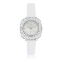 Stainless Steel 316 Watch Silver Plated And White Leather Embedded With White Zircon - MOP DIAL