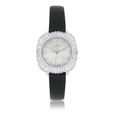 Stainless Steel 316 Watch Silver Plated And Black Leather Embedded With White Zircon - MOP DIAL