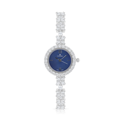 [WAT31WCZ00BLUW076] Stainless Steel 316 Watch Silver Plated Embedded With White Zircon - BLUE MOP DIAL